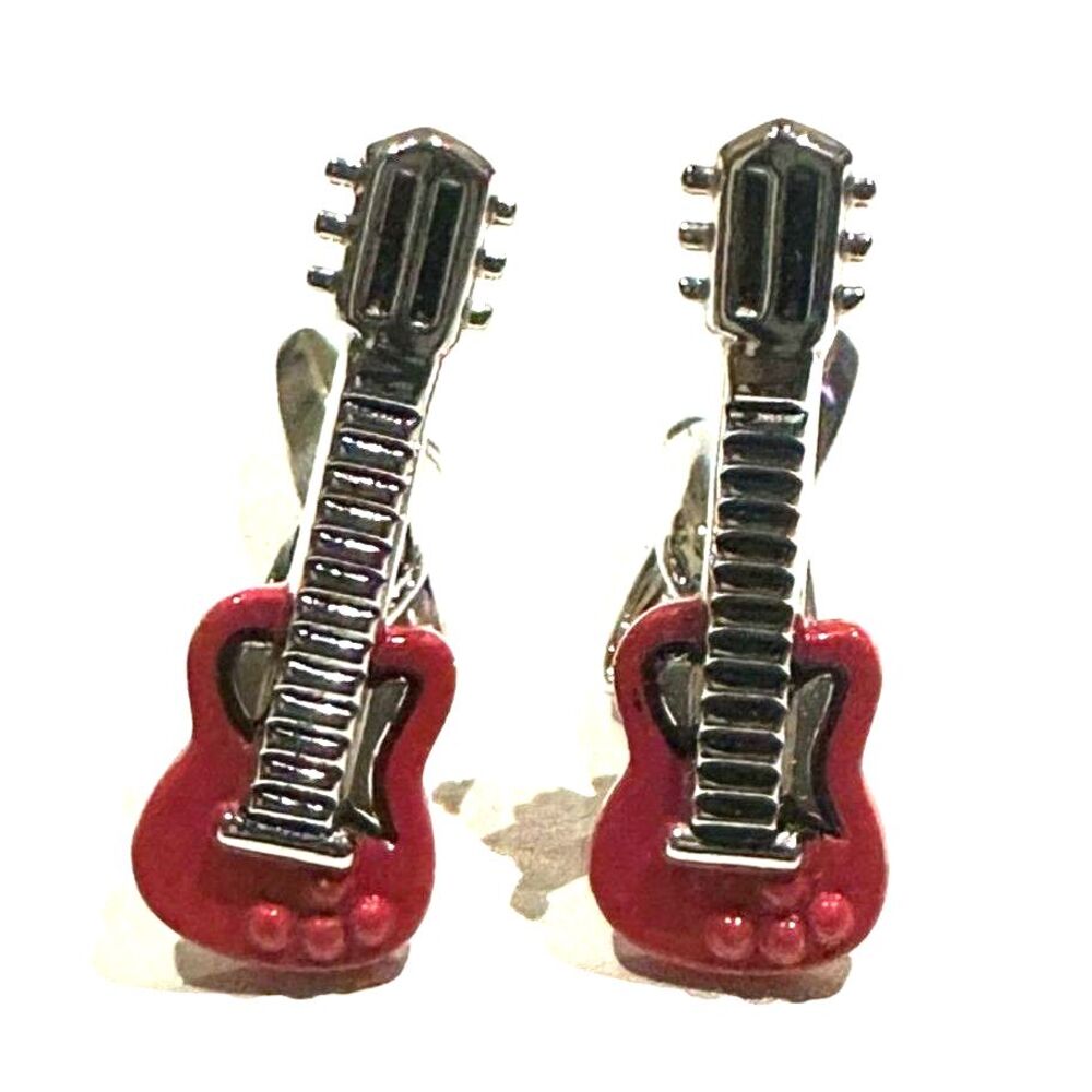 Red Electric Guitar Cufflinks — Cherry Red & Silver Enamel |